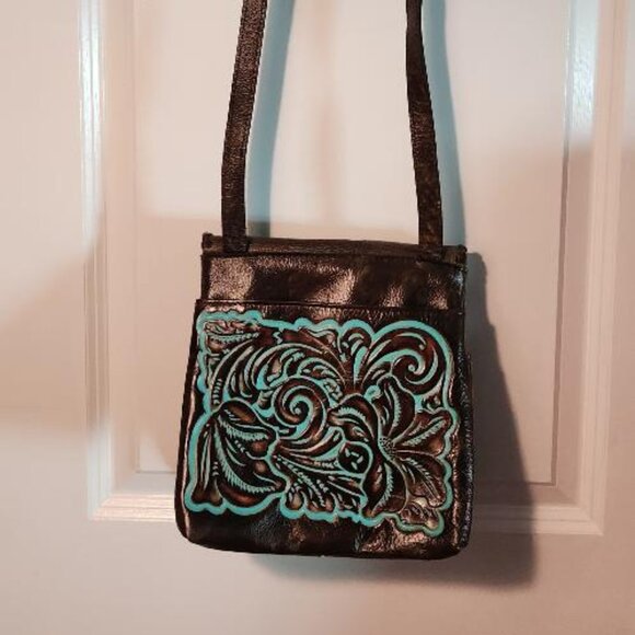 Patricia Nash Granada Tooled Turquoise Crossbody Bag - Picture 1 of 6